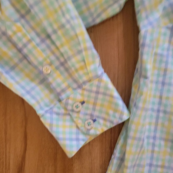 Talbots Top Shirt Womens 1X Petite Blue Yellow Plaid Button Down Casual Career - Picture 5 of 11